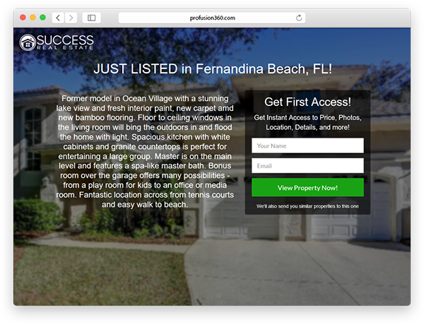 real estate landing page just listed